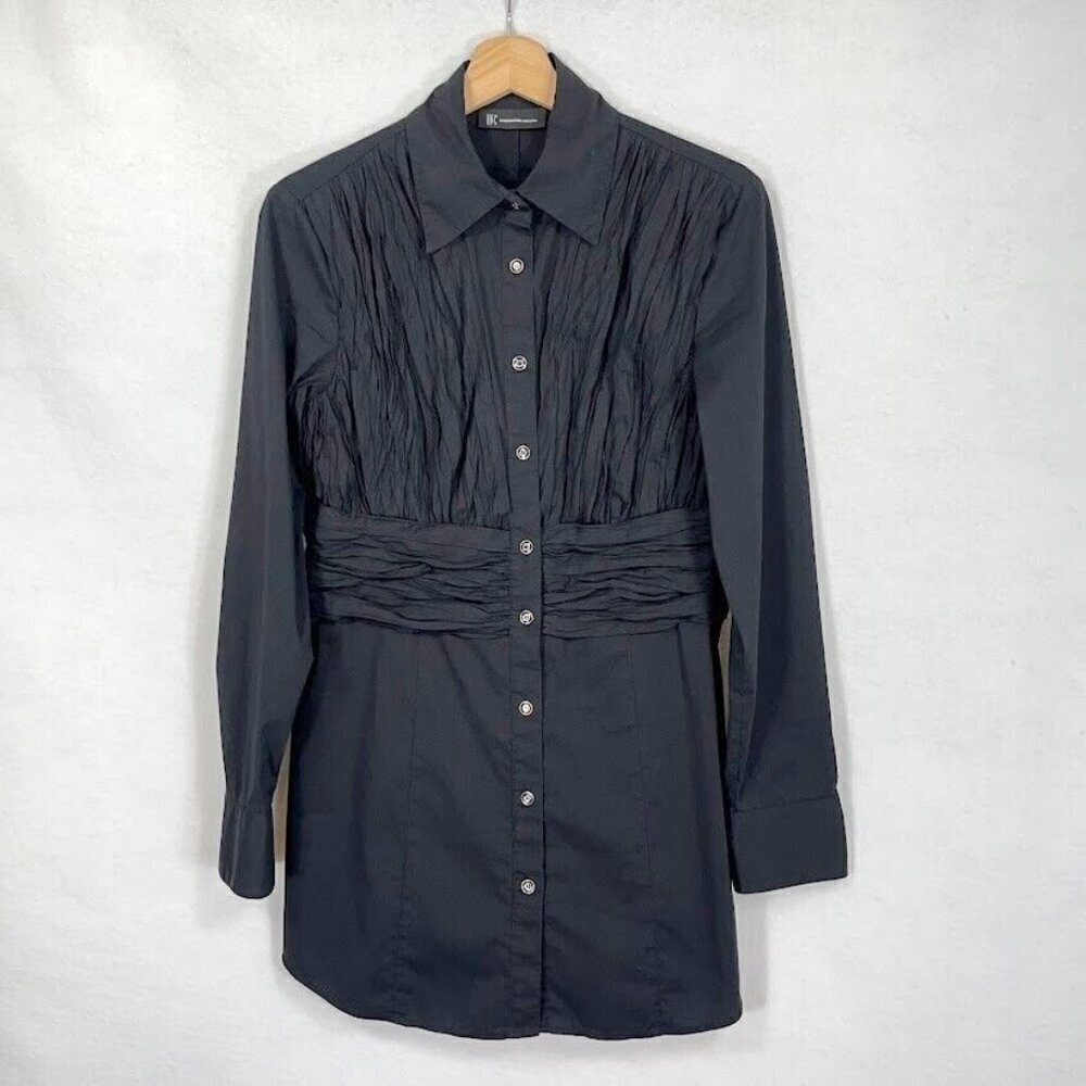 I.N.C. Crinkle Button Down Tunic Shirt Dark Academia Career Professional Boss 6
